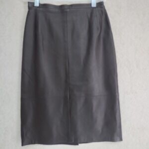 Womens Leather Pencil Skirt Size 26 Brown Lined Back Zip Classic Office Career